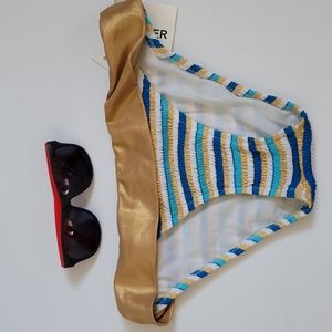 W Swim Gold Metallic Striped Bikini Bottoms  Swimsuit Separates Small New 4/25